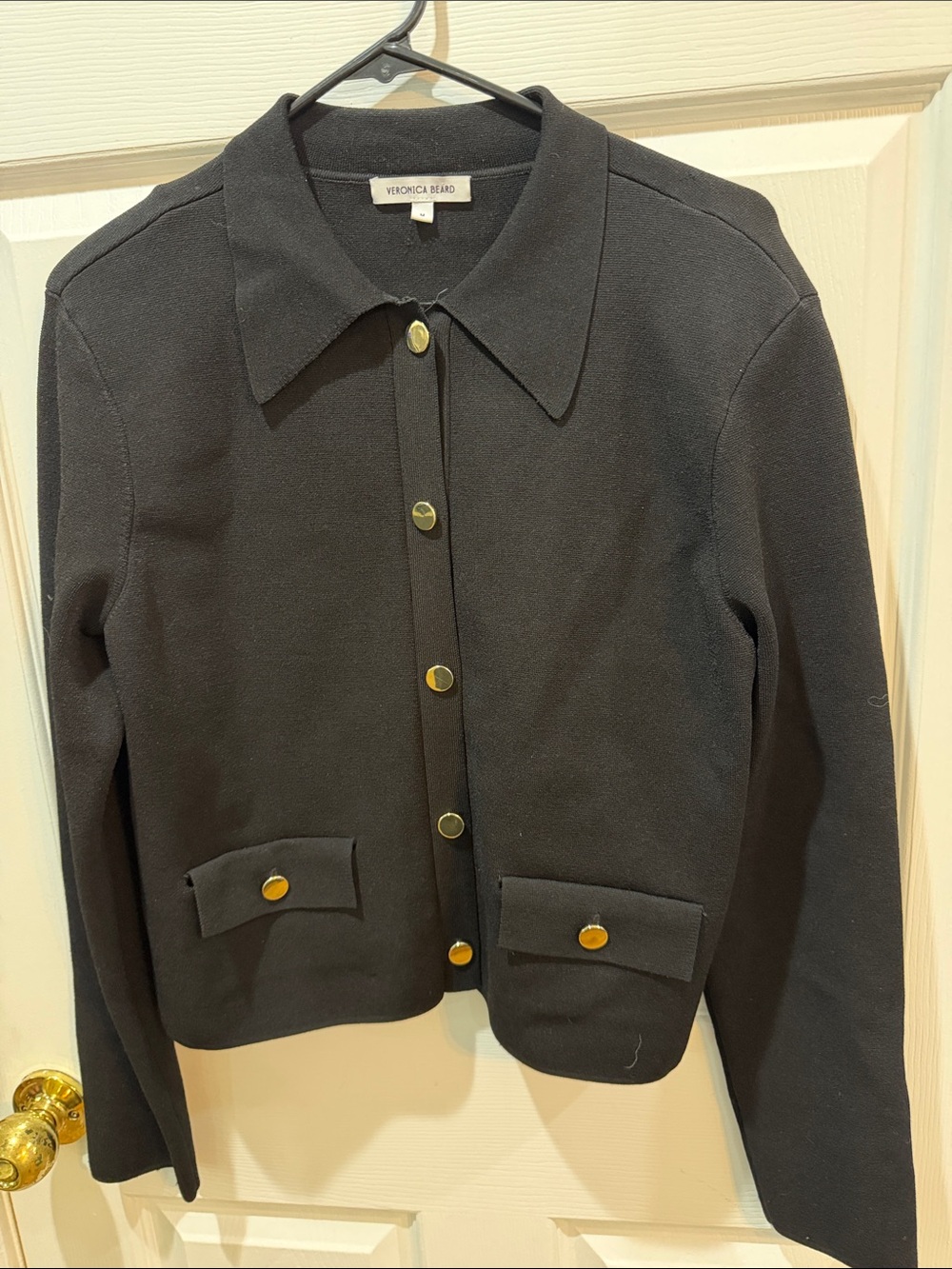 Veronica Beard Black Collared Button-Front Jacket with Gold Buttons